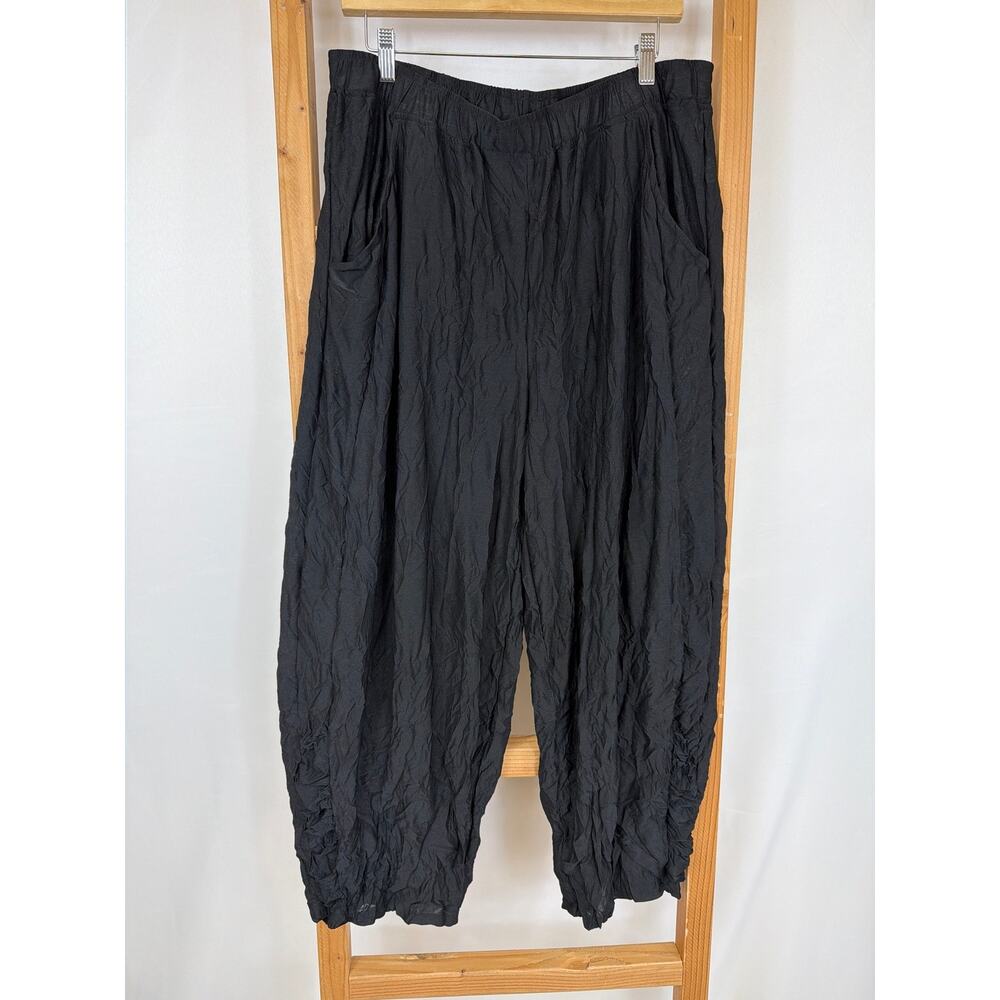 Shana Black Elastic Waist Crinkle Pants Size XL